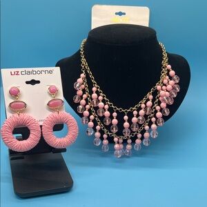Liz Claiborne & MIXIT Pink and Gold Necklace Set